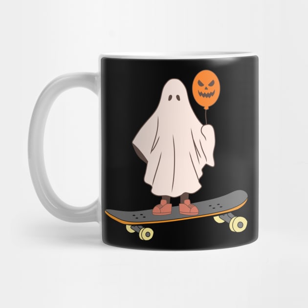 Ghost Skateboard Lazy Halloween Costume Funny Skateboarding by BukovskyART